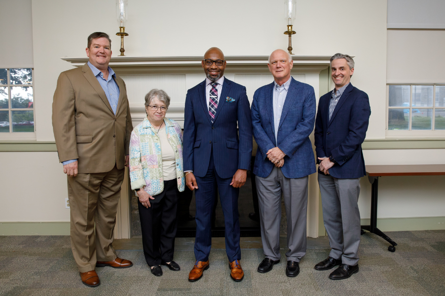 (From left) James Hazlett, MSN, RN, NE-BC; Elly Reinhardt; Rev. Dr. Kris Halsey of Watch God Move Deliverance Ministries; Martin Ogletree; and Michael McCormick.